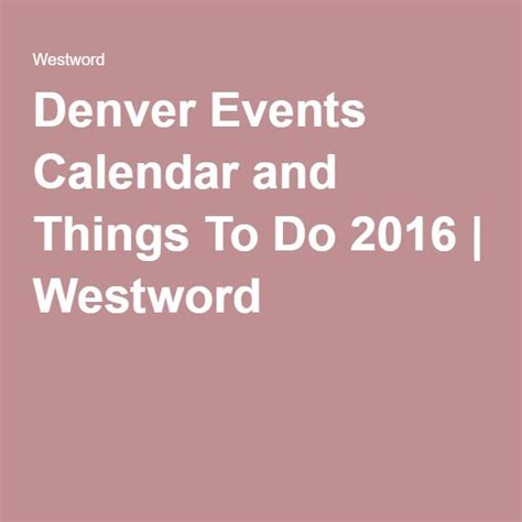 Westword Music Calendar